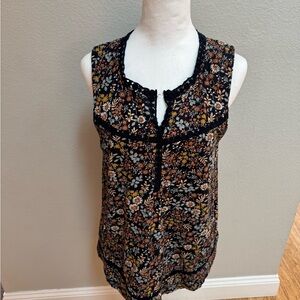Lucky Brand Floral Sleeveless Blouse - navy  and Brown